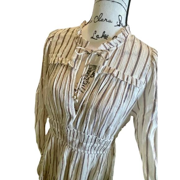 ULLA JOHNSON ROSALIND DRESS CREAM METALLIC RUFFLES RUCHED
SZ 12 OATMEAL CORE - Picture 4 of 16